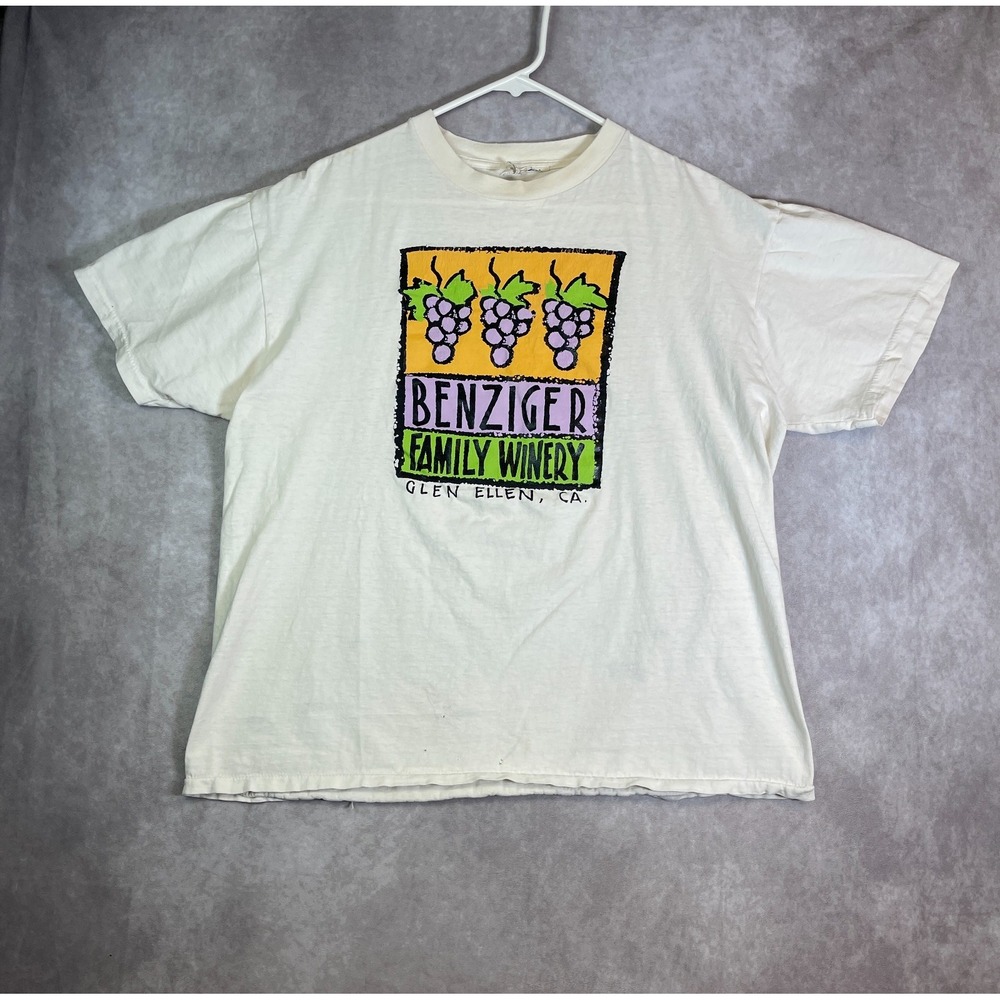 VINTAGE Benzinger Winery Shirt Adult Large White Tee Single Stitch Distressed